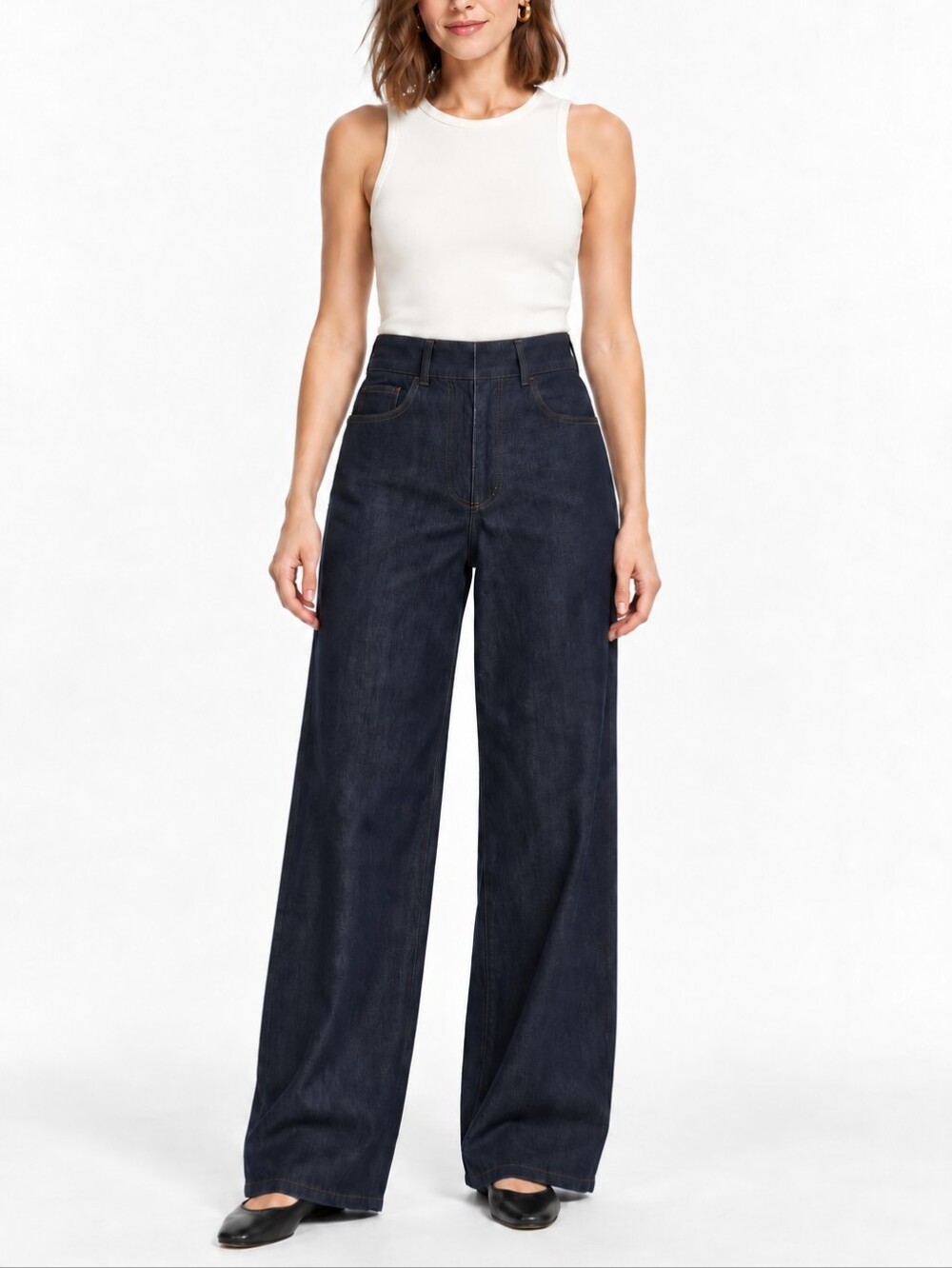 Zara High Rise Wide Leg Dark Wash Cotton Jeans Pants Size 4 Minimalist